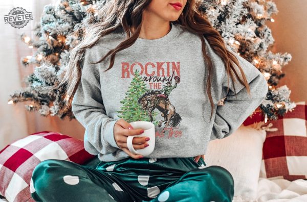 Rocking Around The Christmas Tree Sweatshirt Retro Christmas Western Shirt Cowboy Christmas Shirt Yee Haw Howdy Christmas Womens Christmas Unique revetee 2