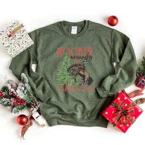 Rocking Around The Christmas Tree Sweatshirt Retro Christmas Western Shirt Cowboy Christmas Shirt Yee Haw Howdy Christmas Womens Christmas Unique revetee 3