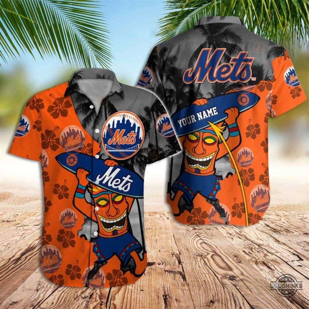 Ny Mets Hawaiian Shirt And Shorts New York Mets Baseball Custom Name Aloha Shirts Mlb Personalized Orange Button Up Beach Shirt