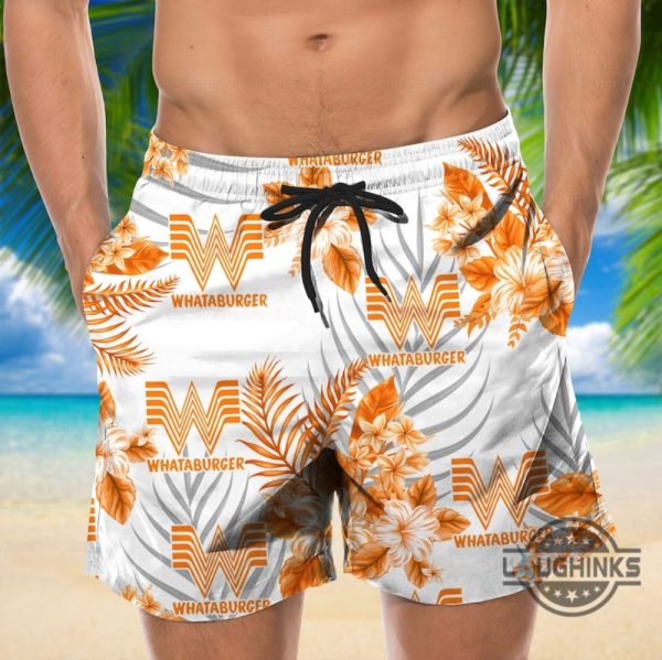 whataburger hawaiian shirt and shorts fast food aloha shirts whataburger button up swim beach suit men summer gift for him dad laughinks 5