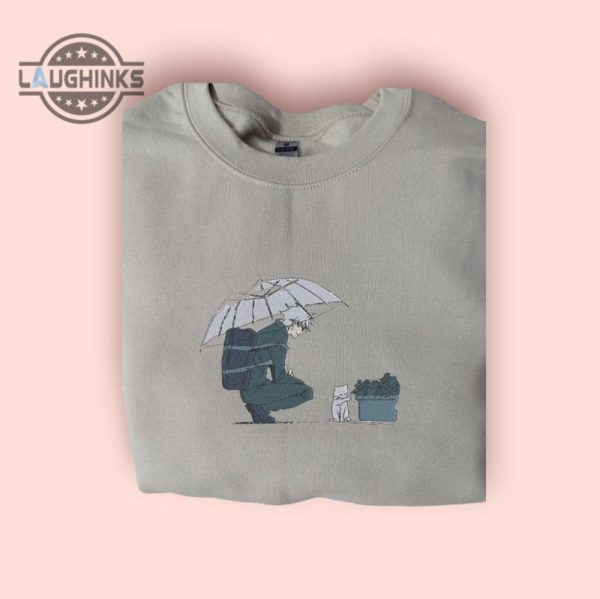 jujutsu kaisen sweatshirt tshirt hoodie embroidered anime mens womens shirts satoru gojo in the rain with umbrella embroidery tee laughinks 2