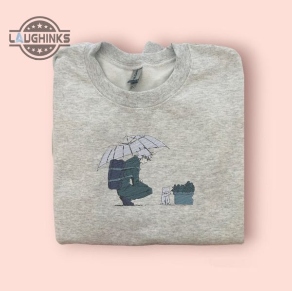 jujutsu kaisen sweatshirt tshirt hoodie embroidered anime mens womens shirts satoru gojo in the rain with umbrella embroidery tee laughinks 4