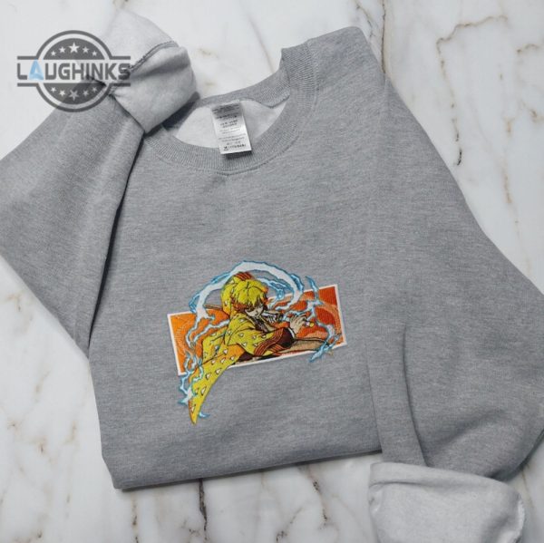 zenitsu hoodie tshirt sweatshirt anime embroidered shirts zenitsu agatsuma embroidery tee demon slayer gift for anime lovers laughinks 1