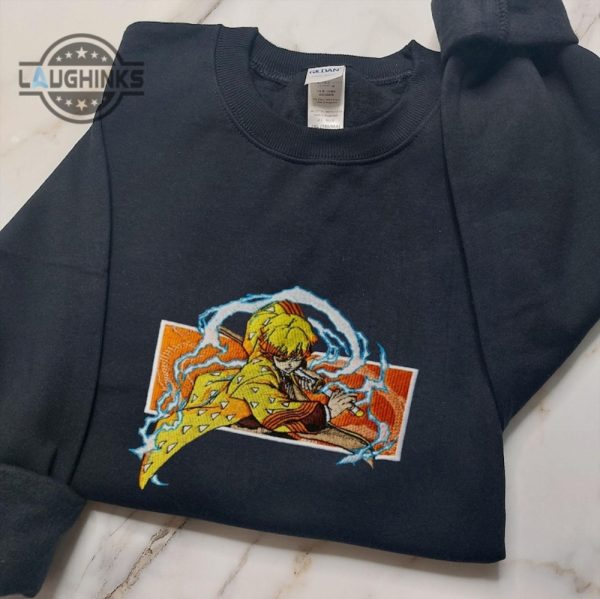 zenitsu hoodie tshirt sweatshirt anime embroidered shirts zenitsu agatsuma embroidery tee demon slayer gift for anime lovers laughinks 3