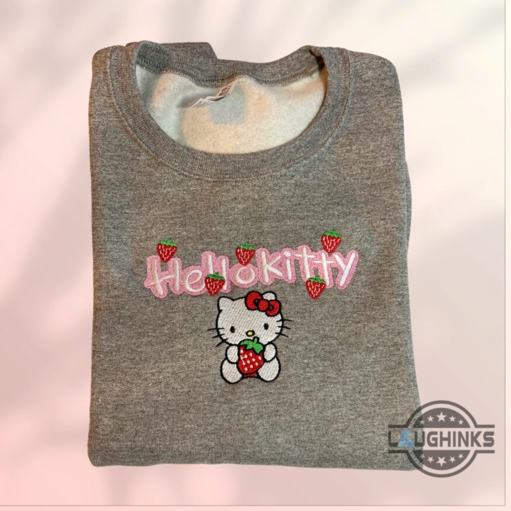 Hello Kitty Pink Strawberry Embroidered Sweatshirt Tshirt Hoodie Mens  Womens Sanrio Cat Kitties The Melody Strawberry Fruit Y2k Embroidery  Crewneck Shirts NEW - Laughinks