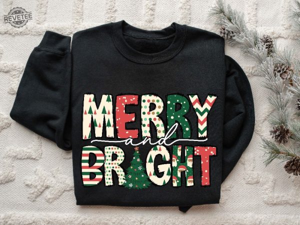 Merry And Bright Sweatshirt Christmas Sweatshirt Family Christmas Sweatshirt Christmas Sweatshirts For Women Merry Christmas Sweatshirt Unique revetee 1