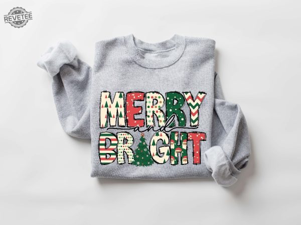 Merry And Bright Sweatshirt Christmas Sweatshirt Family Christmas Sweatshirt Christmas Sweatshirts For Women Merry Christmas Sweatshirt Unique revetee 2