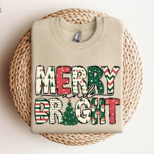 Merry And Bright Sweatshirt Christmas Sweatshirt Family Christmas Sweatshirt Christmas Sweatshirts For Women Merry Christmas Sweatshirt Unique revetee 3