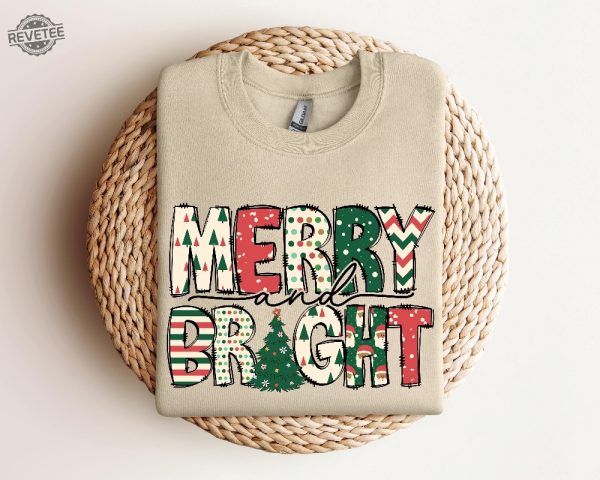 Merry And Bright Sweatshirt Christmas Sweatshirt Family Christmas Sweatshirt Christmas Sweatshirts For Women Merry Christmas Sweatshirt Unique revetee 3