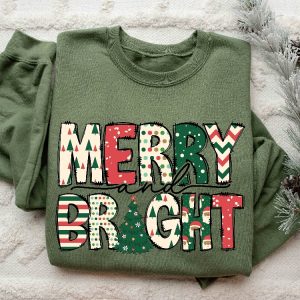 Merry And Bright Sweatshirt Christmas Sweatshirt Family Christmas Sweatshirt Christmas Sweatshirts For Women Merry Christmas Sweatshirt Unique revetee 4