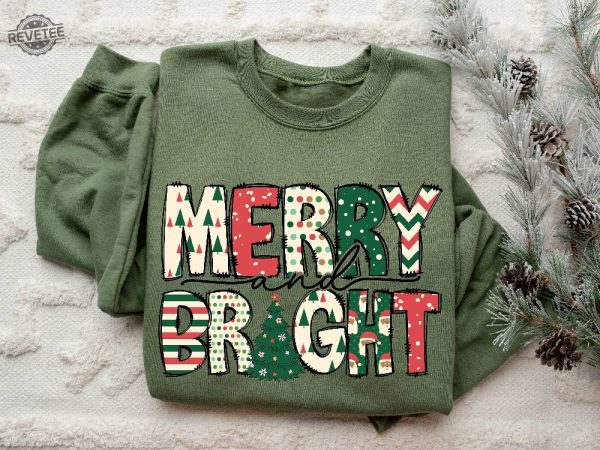 Merry And Bright Sweatshirt Christmas Sweatshirt Family Christmas Sweatshirt Christmas Sweatshirts For Women Merry Christmas Sweatshirt Unique revetee 4