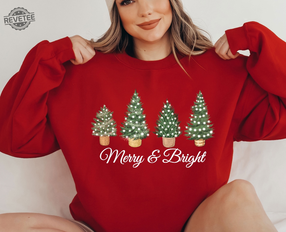 Merry Sweatshirt Merry And Bright Christmas Sweatshirt Christmas Tree Womens Christmas Merry Christmas Funny Christmas Xmas Party Top Unique