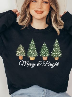 Merry Sweatshirt Merry And Bright Christmas Sweatshirt Christmas Tree Womens Christmas Merry Christmas Funny Christmas Xmas Party Top Unique revetee 2