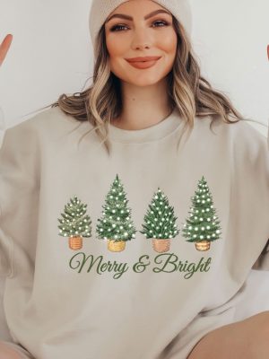 Merry Sweatshirt Merry And Bright Christmas Sweatshirt Christmas Tree Womens Christmas Merry Christmas Funny Christmas Xmas Party Top Unique revetee 3