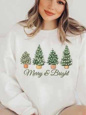 Merry Sweatshirt Merry And Bright Christmas Sweatshirt Christmas Tree Womens Christmas Merry Christmas Funny Christmas Xmas Party Top Unique revetee 4