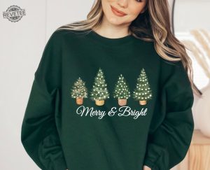 Merry Sweatshirt Merry And Bright Christmas Sweatshirt Christmas Tree Womens Christmas Merry Christmas Funny Christmas Xmas Party Top Unique revetee 5