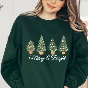 Merry Sweatshirt Merry And Bright Christmas Sweatshirt Christmas Tree Womens Christmas Merry Christmas Funny Christmas Xmas Party Top Unique revetee 5