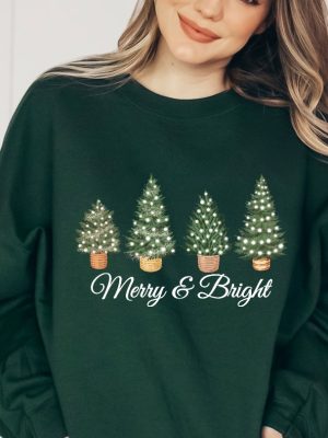 Merry Sweatshirt Merry And Bright Christmas Sweatshirt Christmas Tree Womens Christmas Merry Christmas Funny Christmas Xmas Party Top Unique revetee 5