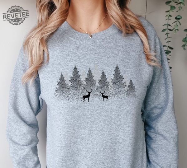 Winter Christmas Sweatshirt Forest With Reindeers Nature Sweatshirt Christmas Sweatshirt Winter View Sweater Reindeer Sweatshirt Snow Shirt Unique revetee 1