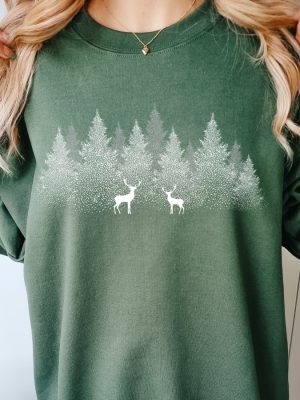 Winter Christmas Sweatshirt Forest With Reindeers Nature Sweatshirt Christmas Sweatshirt Winter View Sweater Reindeer Sweatshirt Snow Shirt Unique revetee 2