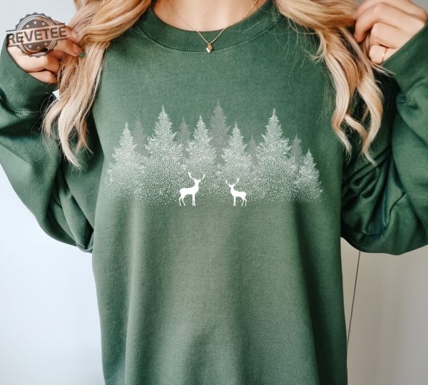 Winter Christmas Sweatshirt Forest With Reindeers Nature Sweatshirt Christmas Sweatshirt Winter View Sweater Reindeer Sweatshirt Snow Shirt Unique revetee 2