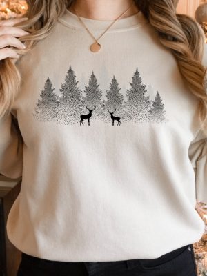 Winter Christmas Sweatshirt Forest With Reindeers Nature Sweatshirt Christmas Sweatshirt Winter View Sweater Reindeer Sweatshirt Snow Shirt Unique revetee 3