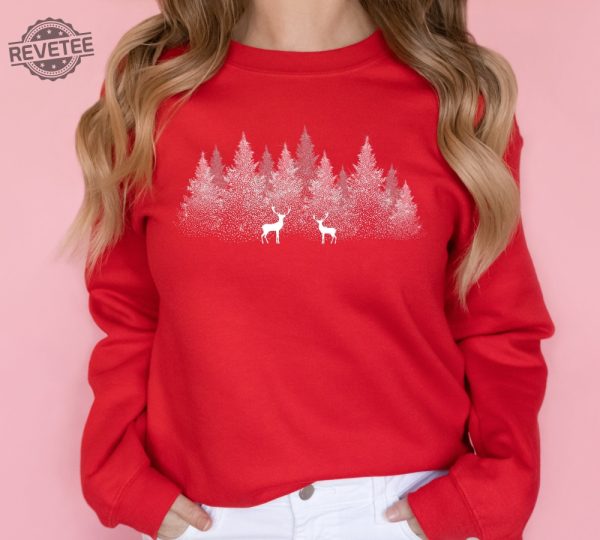 Winter Christmas Sweatshirt Forest With Reindeers Nature Sweatshirt Christmas Sweatshirt Winter View Sweater Reindeer Sweatshirt Snow Shirt Unique revetee 4