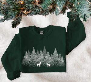 Winter Christmas Sweatshirt Forest With Reindeers Nature Sweatshirt Christmas Sweatshirt Winter View Sweater Reindeer Sweatshirt Snow Shirt Unique revetee 5