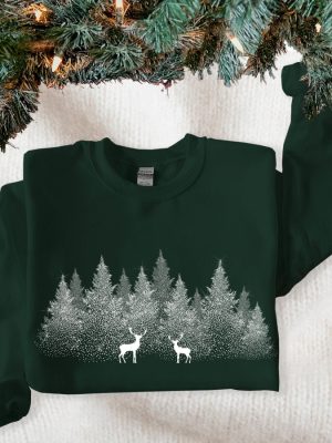 Winter Christmas Sweatshirt Forest With Reindeers Nature Sweatshirt Christmas Sweatshirt Winter View Sweater Reindeer Sweatshirt Snow Shirt Unique revetee 5