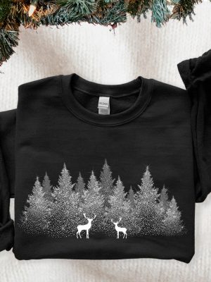 Winter Christmas Sweatshirt Forest With Reindeers Nature Sweatshirt Christmas Sweatshirt Winter View Sweater Reindeer Sweatshirt Snow Shirt Unique revetee 6