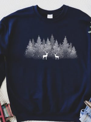 Winter Christmas Sweatshirt Forest With Reindeers Nature Sweatshirt Christmas Sweatshirt Winter View Sweater Reindeer Sweatshirt Snow Shirt Unique revetee 7