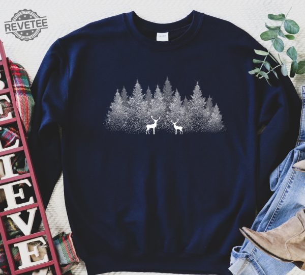 Winter Christmas Sweatshirt Forest With Reindeers Nature Sweatshirt Christmas Sweatshirt Winter View Sweater Reindeer Sweatshirt Snow Shirt Unique revetee 7