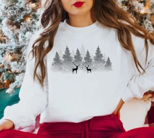 Winter Christmas Sweatshirt Forest With Reindeers Nature Sweatshirt Christmas Sweatshirt Winter View Sweater Reindeer Sweatshirt Snow Shirt Unique revetee 8