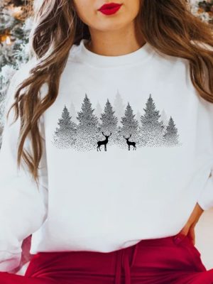 Winter Christmas Sweatshirt Forest With Reindeers Nature Sweatshirt Christmas Sweatshirt Winter View Sweater Reindeer Sweatshirt Snow Shirt Unique revetee 8