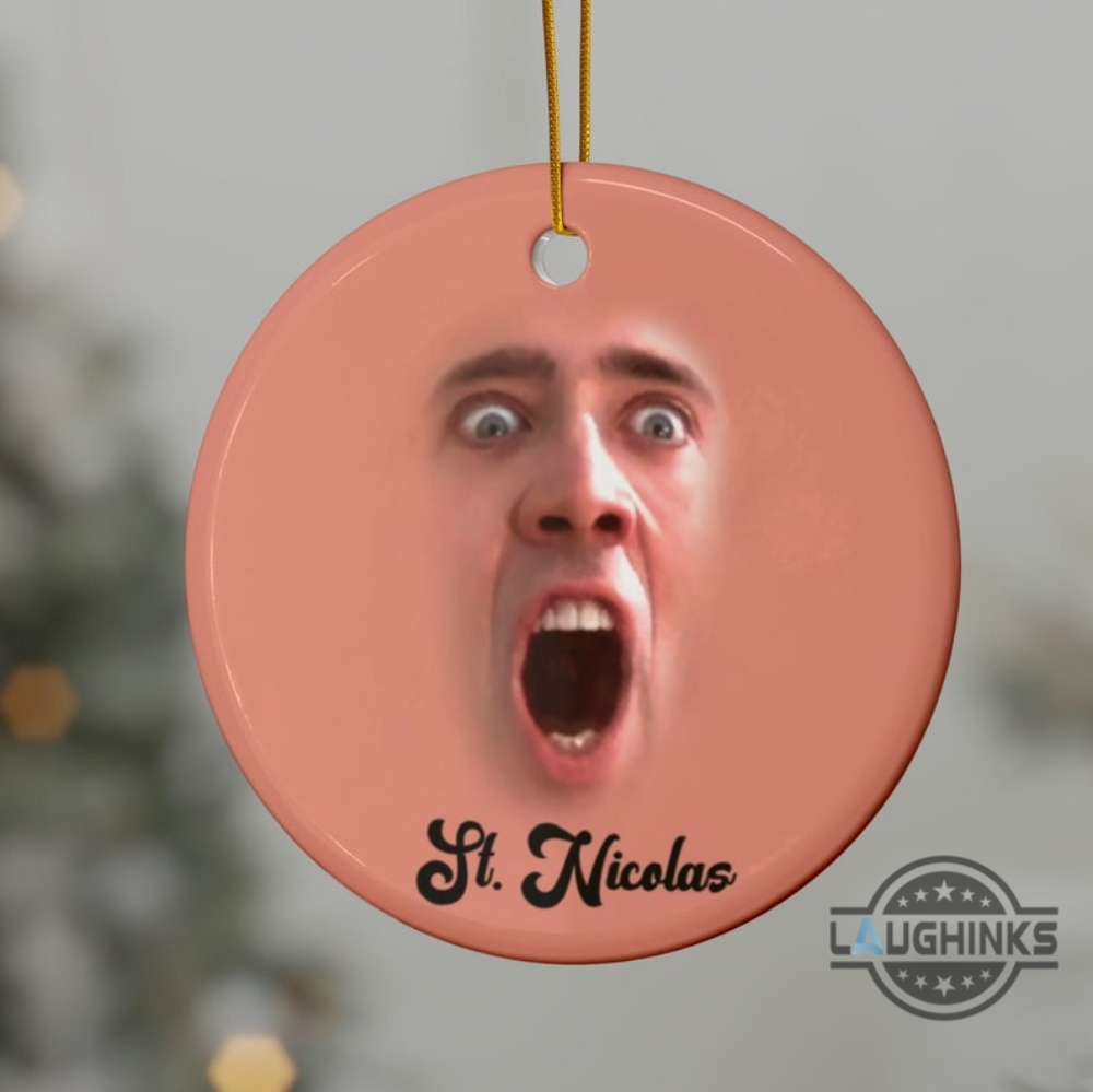 Nicolas Cage Christmas Ornament Saint Nicolas Cage Funny Ceramic Ornaments Secret Santa Gift Gag Meme Gif Xmas Tree Decorations St Nicolas Cage Face Off
