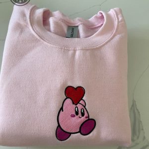 kirby tshirt sweatshirt hoodie embroidered kirby smart shirts pink kirby heart embroidery tee vintage kirby plush game merch mens womens laughinks 1