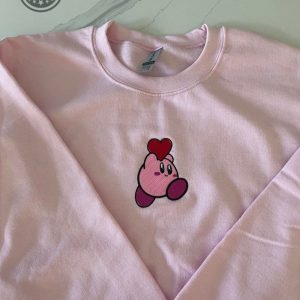 kirby tshirt sweatshirt hoodie embroidered kirby smart shirts pink kirby heart embroidery tee vintage kirby plush game merch mens womens laughinks 2
