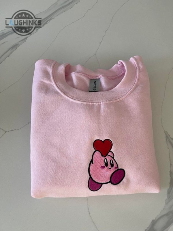 kirby tshirt sweatshirt hoodie embroidered kirby smart shirts pink kirby heart embroidery tee vintage kirby plush game merch mens womens laughinks 3