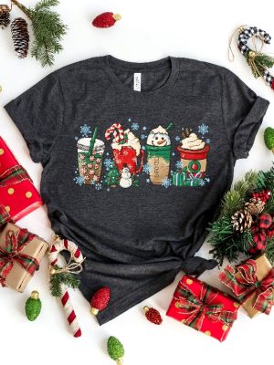 Christmas Coffee Shirt Peppermint Iced Latte Snowmen Sweets Snow Warm Cozy Winter Women Shirt Christmas Latte Shirt Hoodie Sweatshirt Unique revetee 3