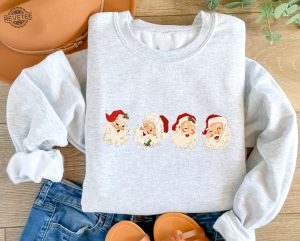 Retro Cheerful Santa Sweatshirt Vintage Christmas Shirt Classic Christmas Sweatshirt Womens Holiday Sweatshirt Santa Merry Christmas Shirt Hoodie Sweatshirt Unique revetee 4