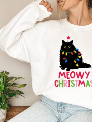 Meowy Christmas Shirt Cat Christmas Sweatshirt Cat Lover Xmas T Shirt Christmas Cat Mom Sweater Catmas Gift For New Year Xmas Crewneck Hoodie Sweatshirt Unique revetee 2