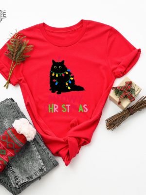 Meowy Christmas Shirt Cat Christmas Sweatshirt Cat Lover Xmas T Shirt Christmas Cat Mom Sweater Catmas Gift For New Year Xmas Crewneck Hoodie Sweatshirt Unique revetee 4