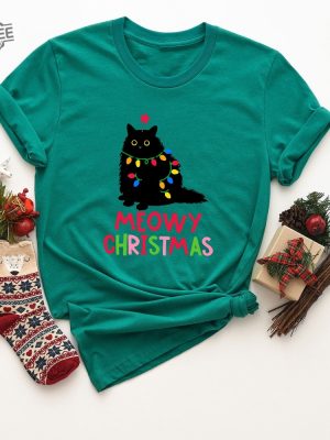 Meowy Christmas Shirt Cat Christmas Sweatshirt Cat Lover Xmas T Shirt Christmas Cat Mom Sweater Catmas Gift For New Year Xmas Crewneck Hoodie Sweatshirt Unique revetee 5