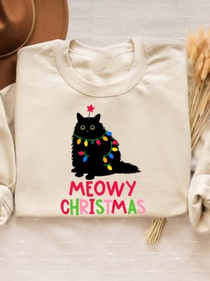 Meowy Christmas Shirt Cat Christmas Sweatshirt Cat Lover Xmas T Shirt Christmas Cat Mom Sweater Catmas Gift For New Year Xmas Crewneck Hoodie Sweatshirt Unique revetee 6