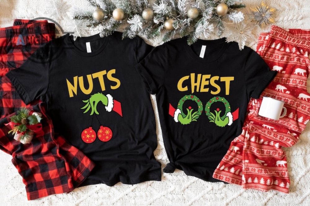 Chest Nuts T Shirts Sweatshirts Hoodies Mens Womens Chest Nuts Couples Matching Shirts Funny Christmas Holiday Family Tshirt Mr  Mrs Grinch Hand Xmas Gift