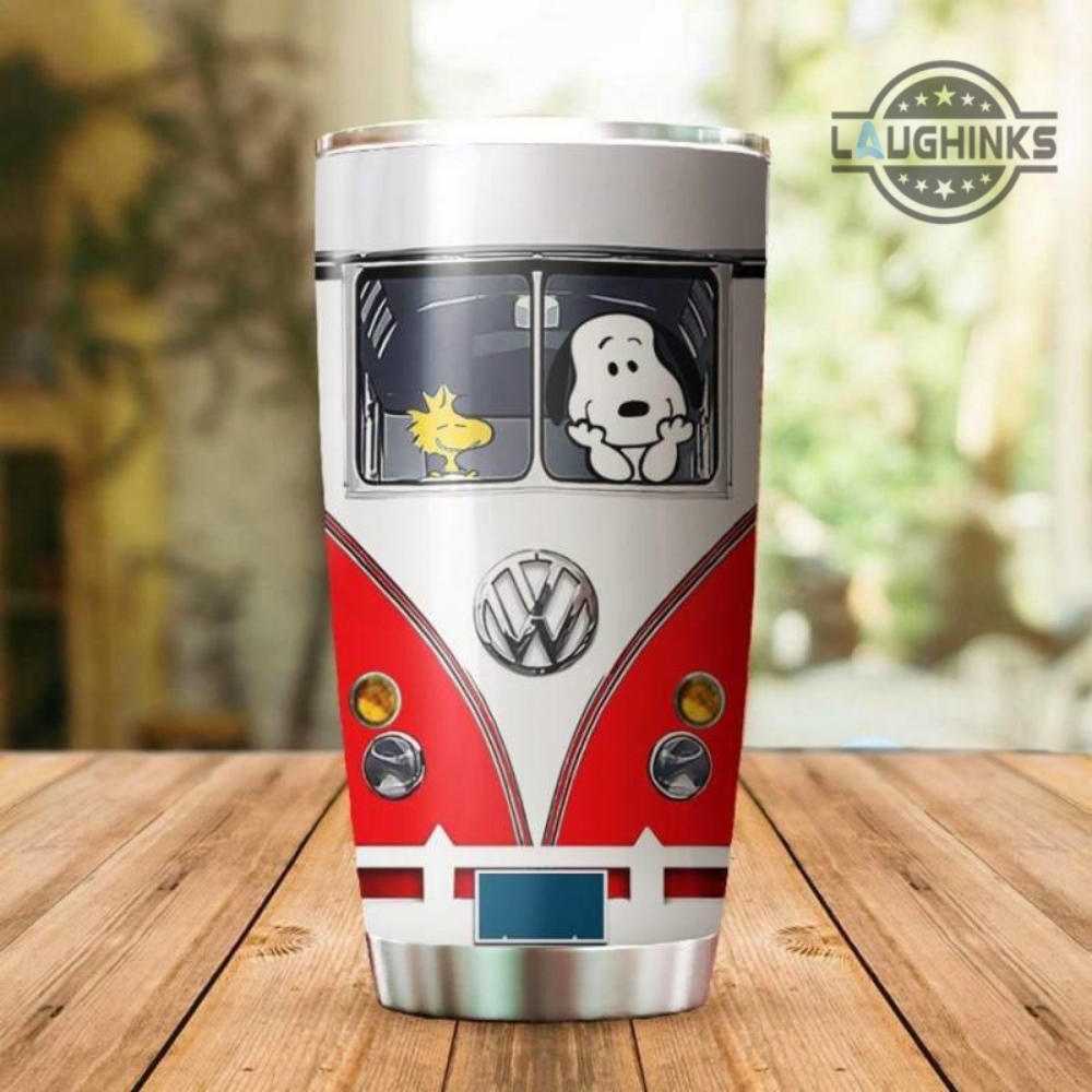 Snoopy And Woodstock Driving Vw Volkswagen Red Van Tumbler The Peanuts 30Oz 20Oz Stainless Steel Cups Charlie Brown Christmas Birthday Gift