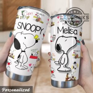 snoopy ambergals personalized tumbler custom name the peanuts 20oz 30oz stainless steel cups woodstock charlie brown christmas birthday gift laughinks 1 1