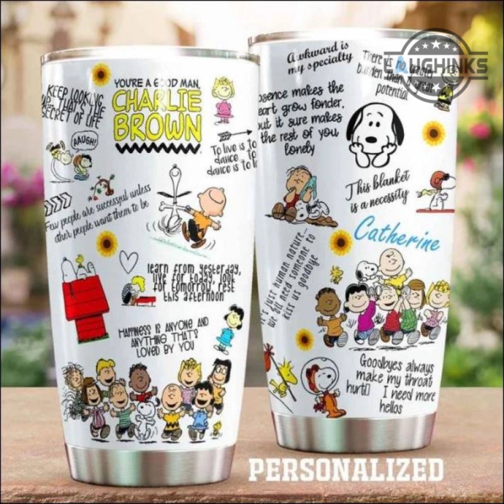 Personalized Snoopy The Gang Tumbler Custom Name The Peanuts 20Oz 30Oz Stainless Steel Cups Woodstock Charlie Brown Christmas Birthday Gift