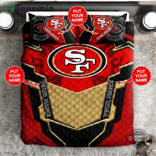 san francisco 49ers blanket and pillowcases set custom name sf 49ers football quilt bedding sets personalized nfl duvet and pillow covers laughinks 1