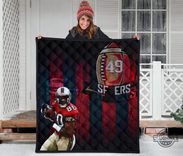49ers blanket san francisco american football 49ers premium quilt blankets player 80 holding ball black and red sf ers nfl gift for fans laughinks 1
